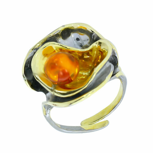 фото Кольцо diamant online, серебро, 925 проба, янтарь, безразмерное, коричневый