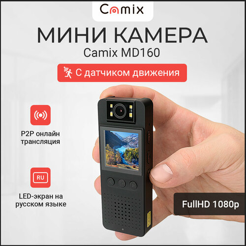 Новая мини видеокамера Camix MD160 с онлайн-трансляцией и цветным LED-экраном на русском языке, беспроводная микро камера наблюдения с поворотным объективом