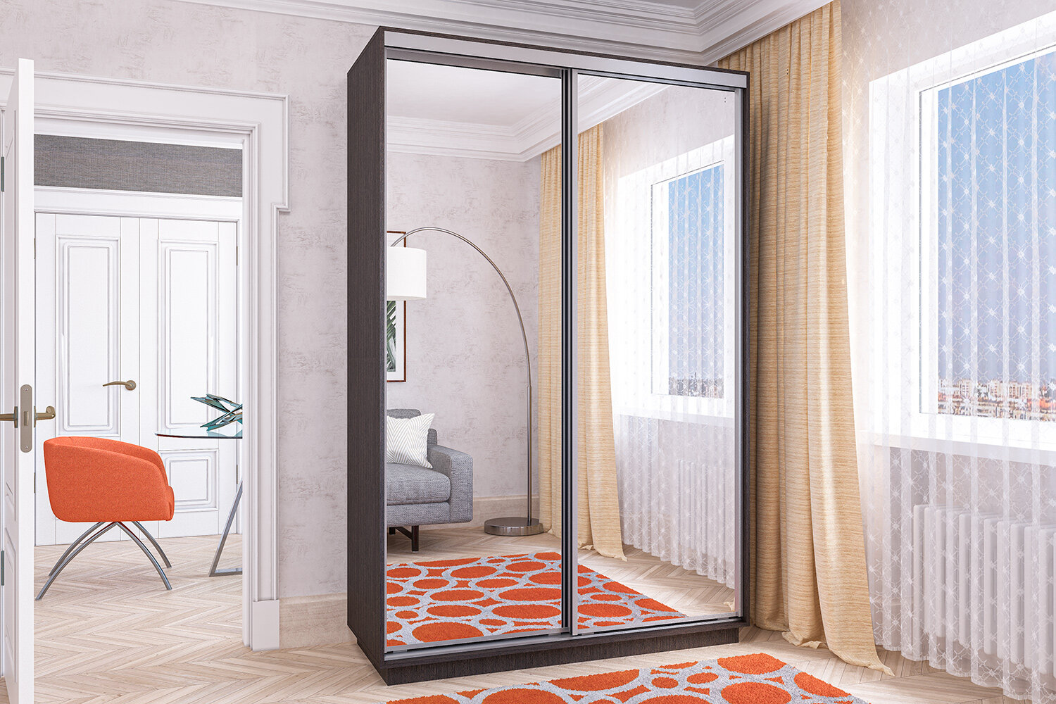 фото Шкаф-купе НИКА-3, 2200х1500х600, дуб венге (двери зеркальные 2шт)