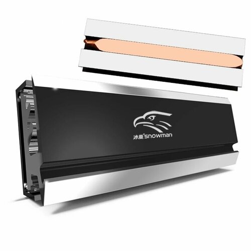 SNOWMAN M2, радиатор с теплотрубкой NVME NGFF M.2 SSD 2280 серебристый, золотистый, черный, серебристый, размер 72x24.6x16 мм