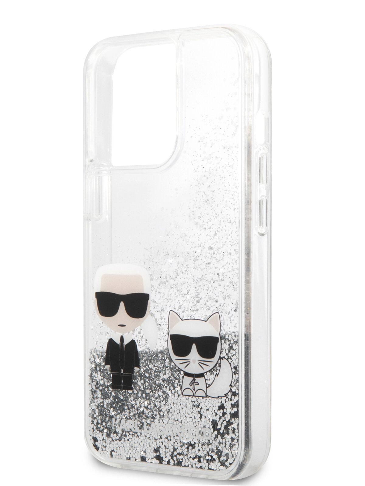 Lagerfeld для iPhone 13 Pro чехол Liquid glitter Karl & Choupette Hard Silver