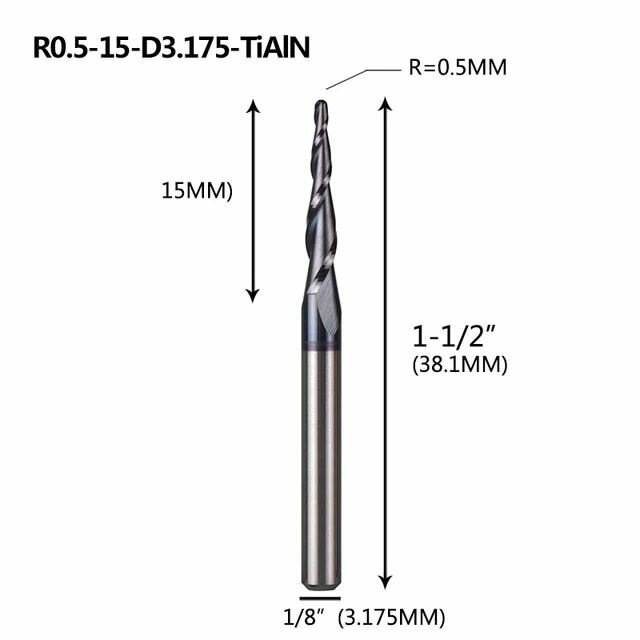 Dreanique конусная фреза по дереву (R0.5 L15 d3.175 покрытие TiAlN) P2BC-R0.5-15-H3.175 39870