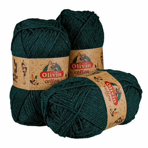 фото Набор пряжи olivin "eco cotton" (100 г) темно-зеленый / пряжа хлопок для вязания 3 шт.