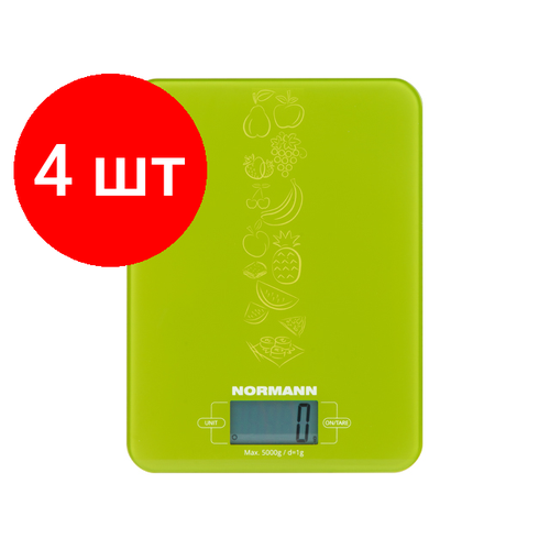 Комплект 4 штук, Весы кухонные ASK-269 NORMANN (5 кг, стекло 3 мм, дисплей 45х23 мм)