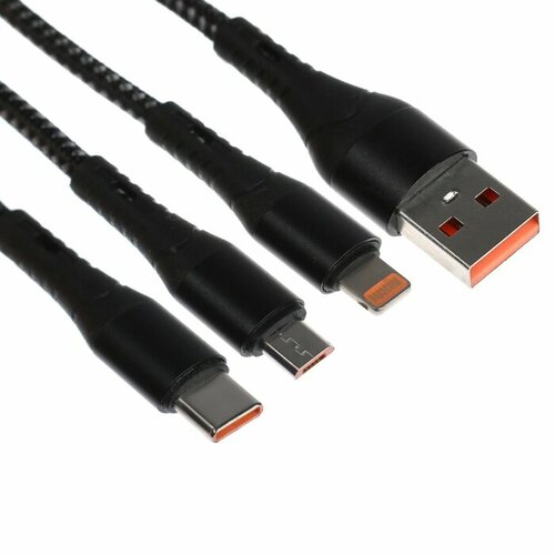 Кабель 3 в 1, MicroUSB/Type-C/Lightning - USB, 3 А, 1.25 метра, чёрный короткий usb кабель lightning чёрный 0 3 метра