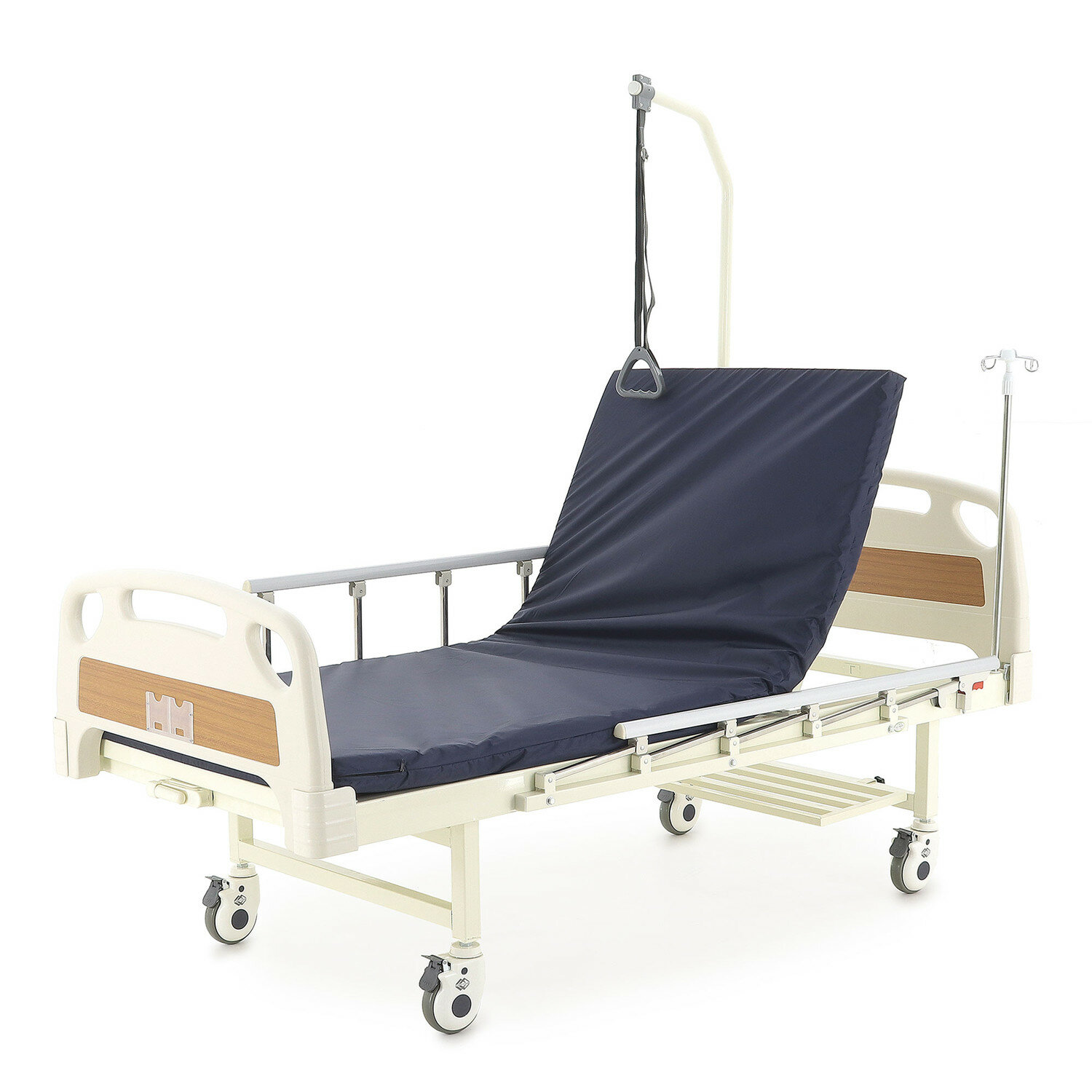 Кровать медицинская функциональная с механическим приводом E-17B (MosMed) белая для лежащих больных с поднятием секции спины