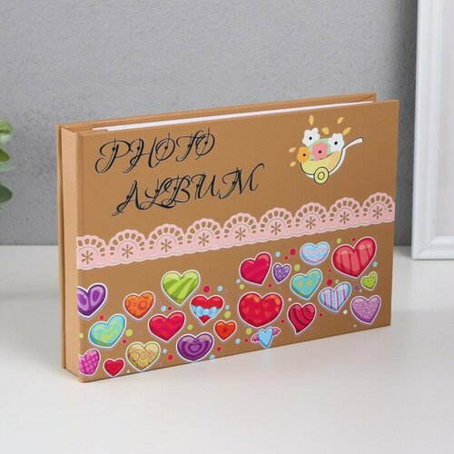 Фотоальбом на 50 фото 15х21 см Сердечки и кружево кожзам в коробке 4х26х185 см 1191₽