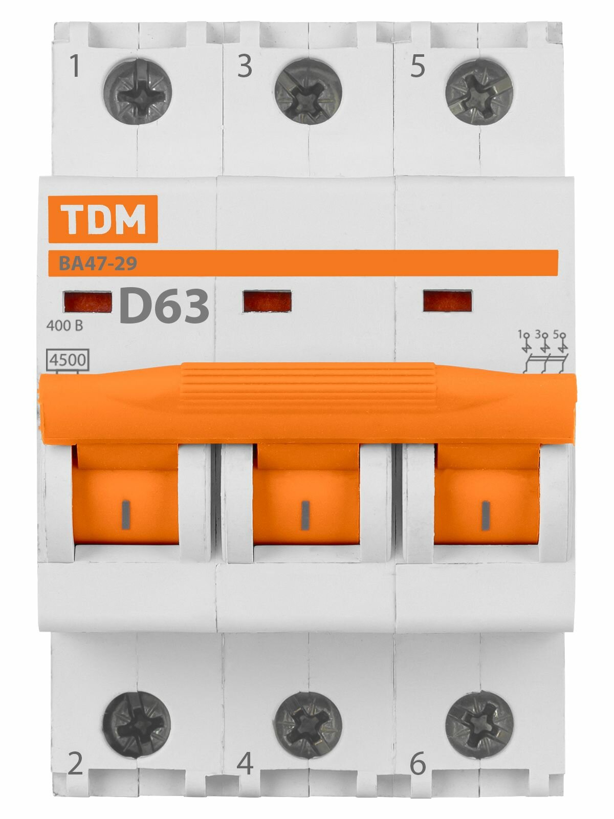 Автоматический выключатель ВА47-29 3Р 63А 4,5кА х-ка D TDM