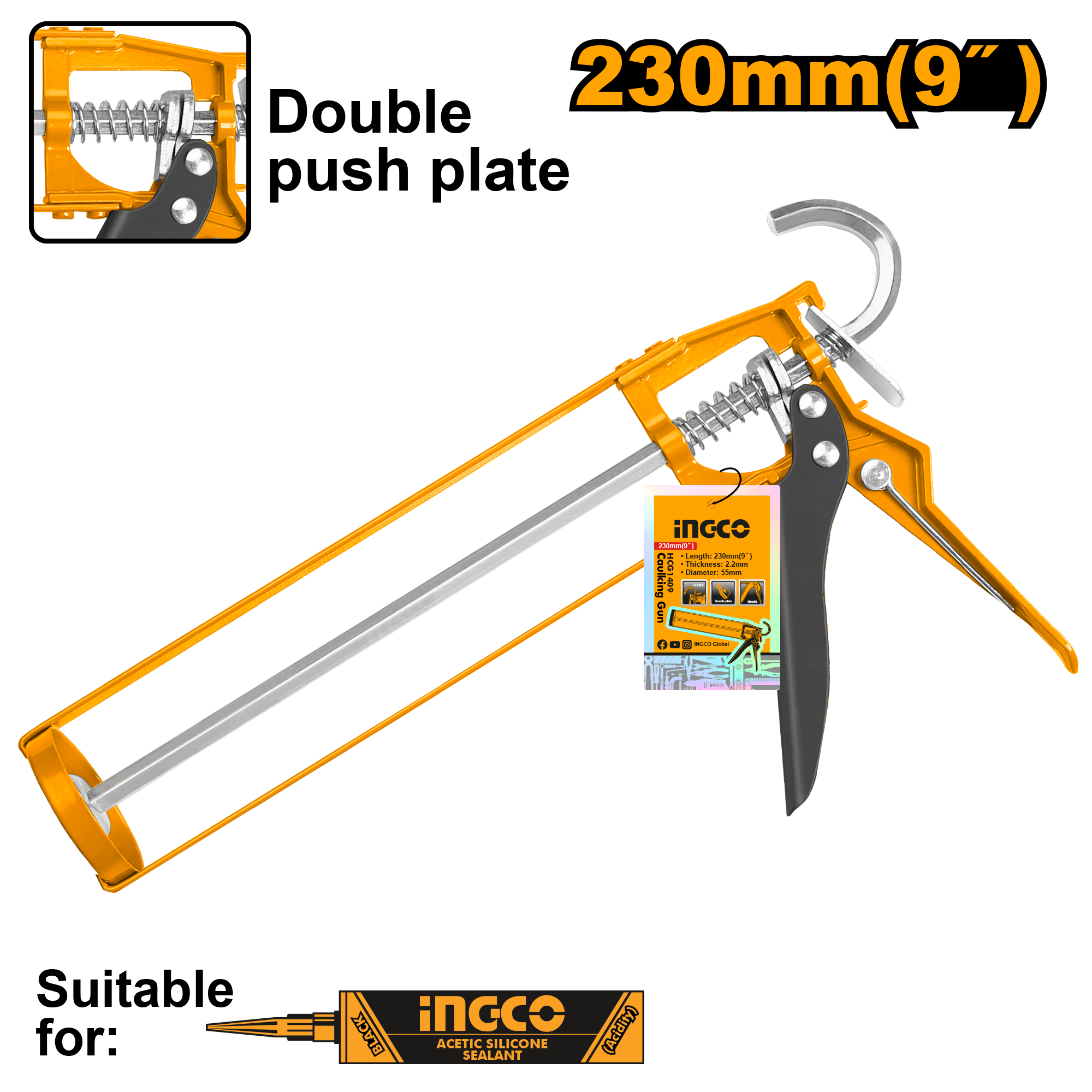 Пистолет для герметика INGCO HCG1409 скелетный