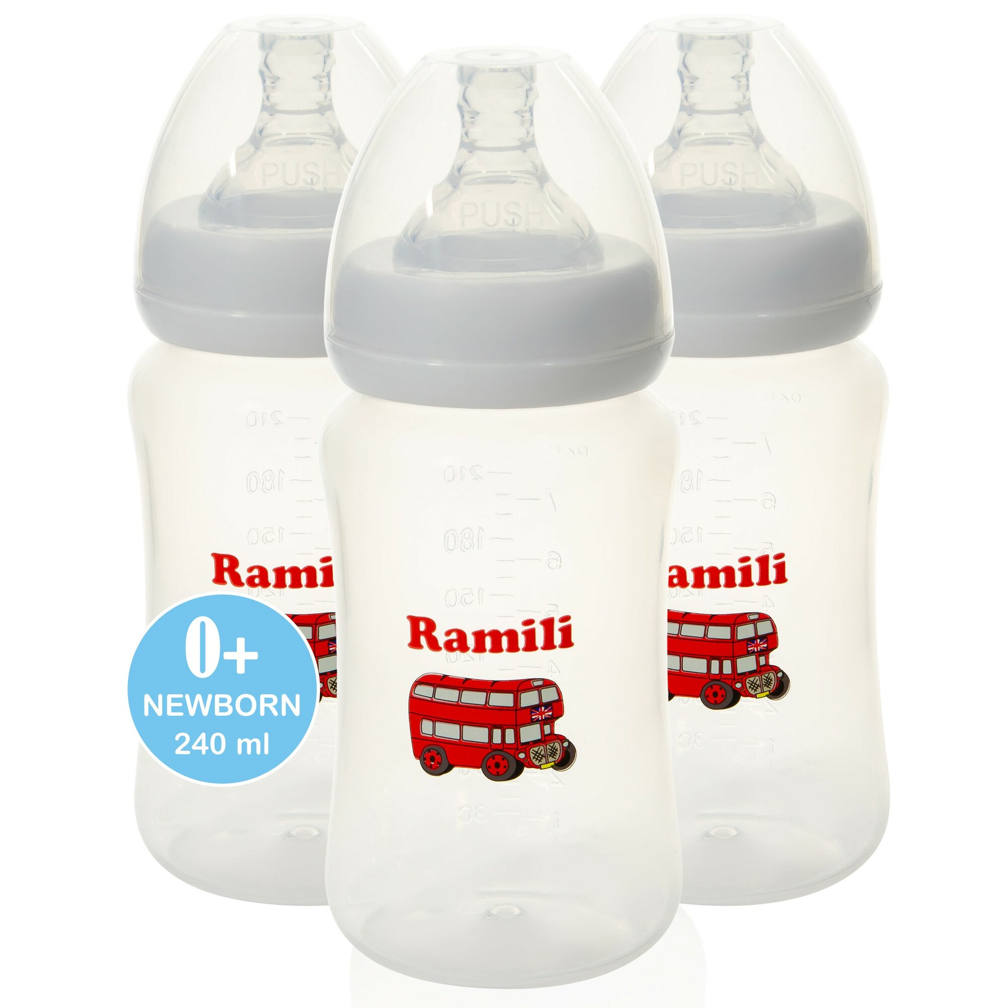 Три противоколиковые бутылочки для кормления Ramili Baby 240MLX3