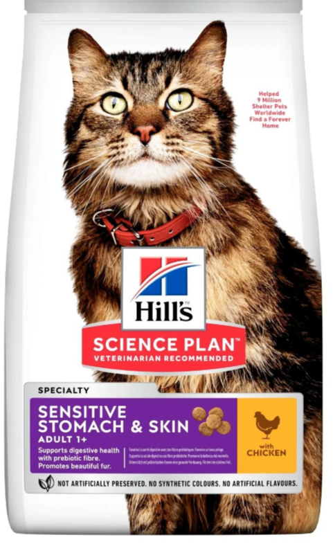 Сухой корм Hill's Science Plan Sensitive Stomach & Skin для кошек с чувствительным пищеварением и кожей, с курицей, 1,5 кг
