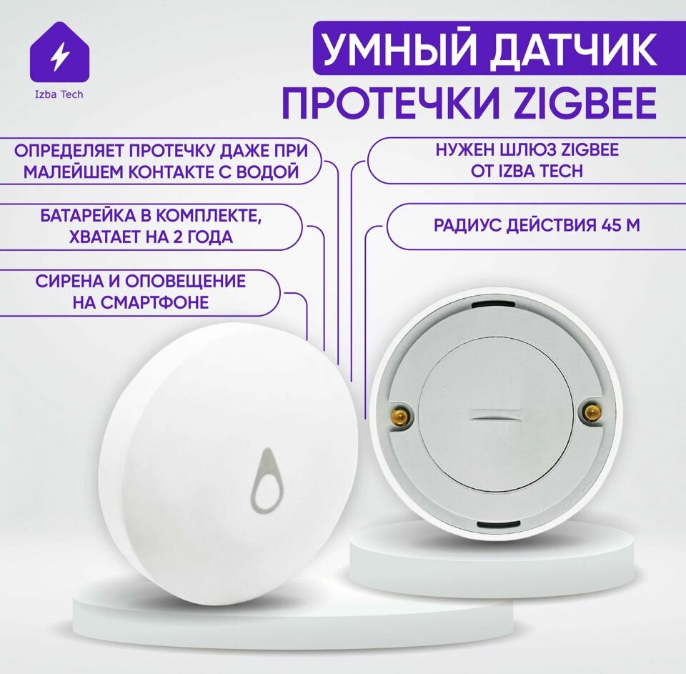 Умный , датчик протечки воды . Zigbee . Беспроводной.+Батарейка