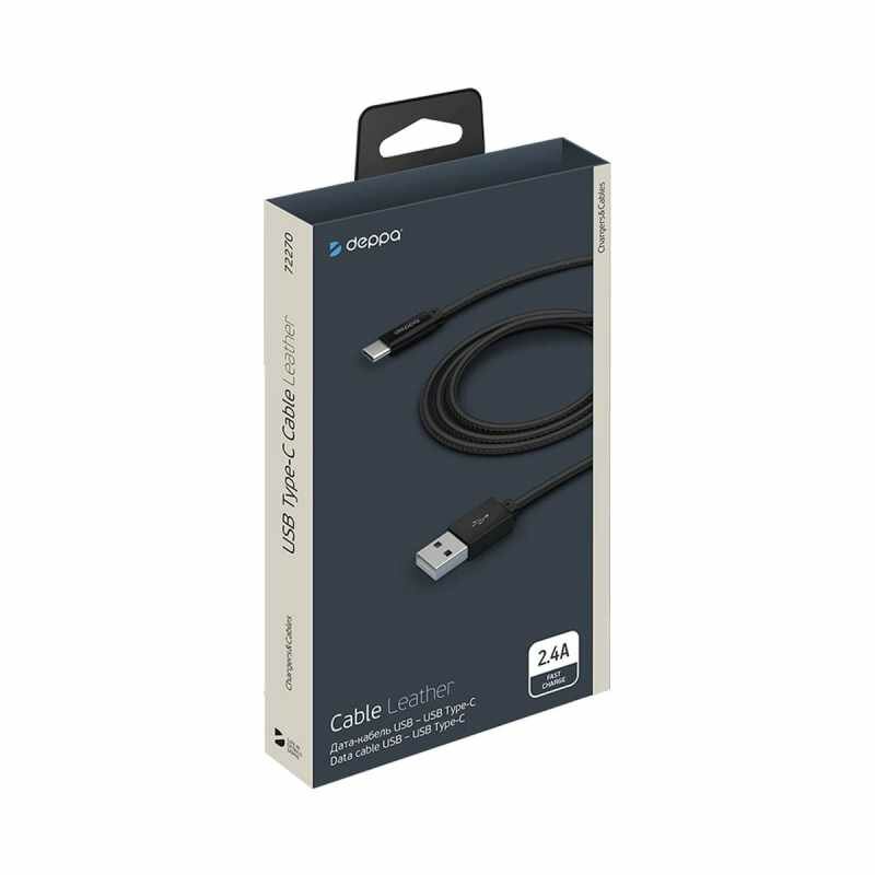 Кабель Leather USB 2.0 - USB Type-C, 2.4A (black) Deppa - фото №10