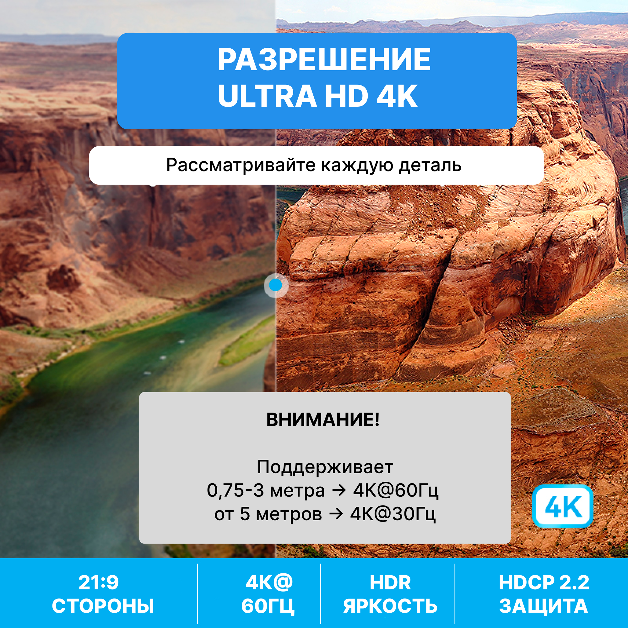 Кабель интерфейсный HDMI-HDMI Vention High speed v2.0 with Ethernet 19M/19M - 0.75м - фото №4