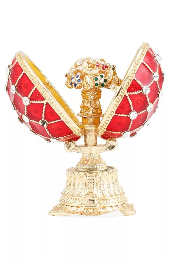 фото Яйцо-шкатулка в стиле Фаберже Сетка с букетом, красное, 4,5см