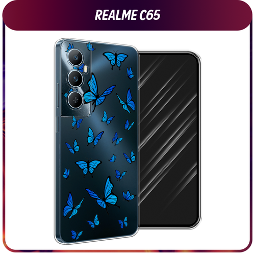 Силиконовый чехол на Realme C65 / Реалми С65 Синие бабочки, прозрачный силиконовый чехол на realme c2 реалми с2 синие бабочки прозрачный