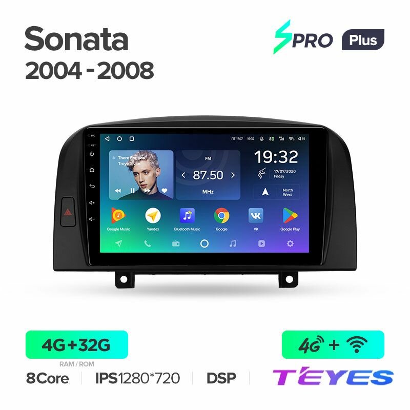 Магнитола Teyes SPRO+ 4/32GB для Hyundai Sonata NF 2004-2008, штатная магнитола, 8-ми ядерный процессор, IPS экран, DSP, 4G, Wi-Fi, 2 DIN