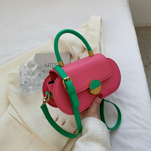 Сумка багет ECS, фактура гладкая, розовый, зеленый