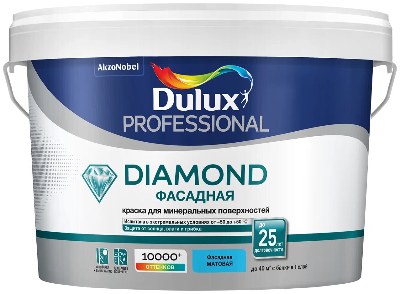 Краска Dulux Professional Diamond Фасадная Гладкая матовая BW белая 2,5л