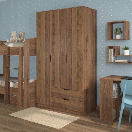 Шкаф трехдверный распашной для одежды и белья с ящиками с полками в спальню в детскую Есэндвич Лаворо правый 120x55х200 см Дуб Аризона 27590₽