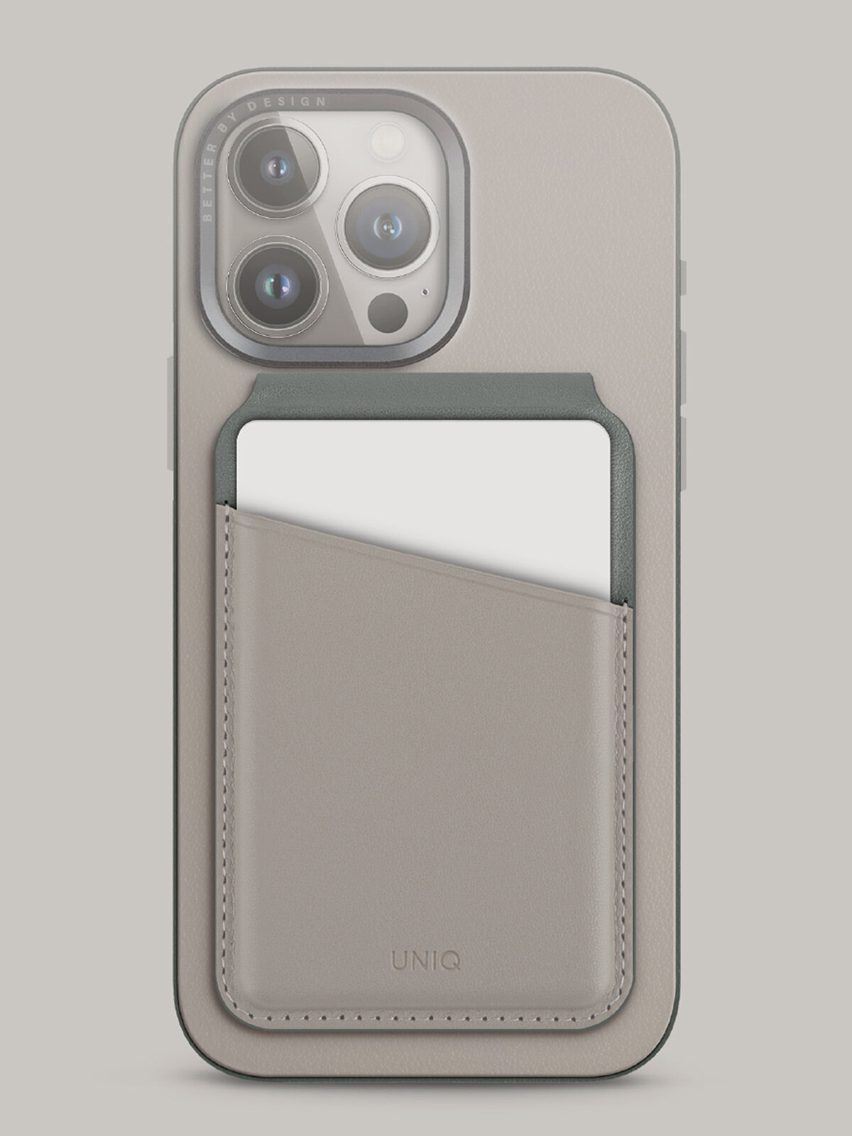 Uniq магн. бумажник Lyden DS Magnetic FRID-blocking cardholder with Stand Ivory/Lychen Green — фото 1