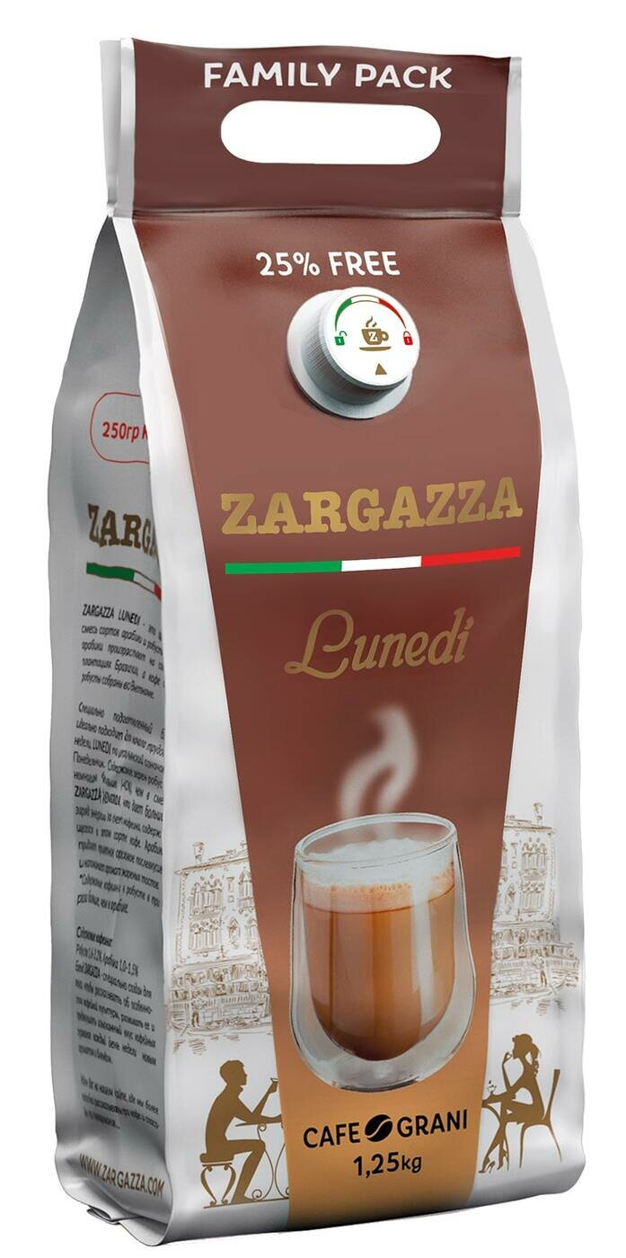 Кофе в зернах ZARGAZZA LUNEDI / ЗАРГАЦА ЛУНЕДИ 1.25кгв удобной упаковке