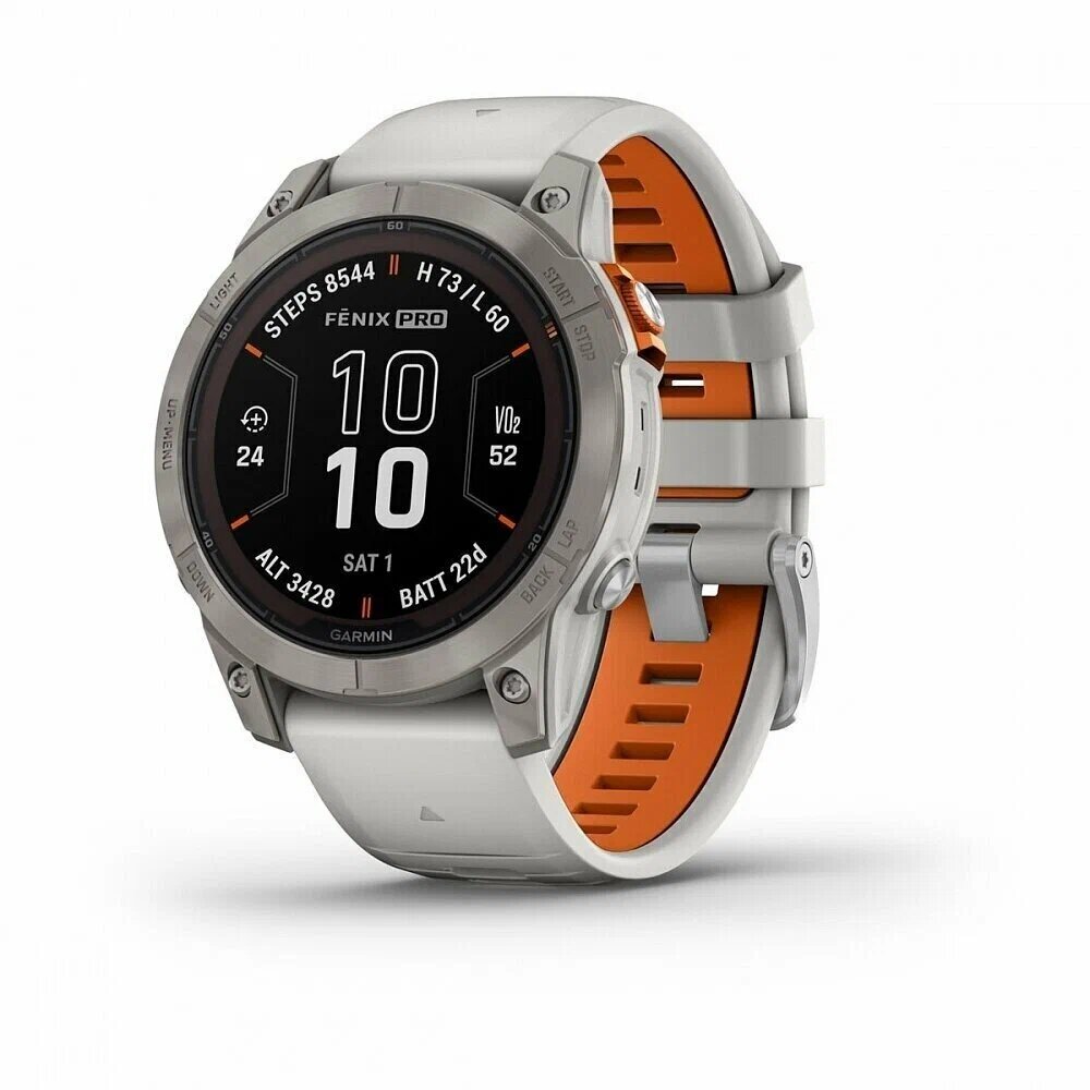 Умные часы Garmin Fenix 7 Pro Sapphire Solar 47 мм GPS USA, Titanium with Fog Gray/Ember Orange Band
