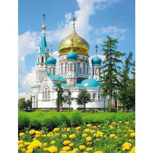 Алмазная мозаика 50x65 на холсте с подрамником. Церковь 2