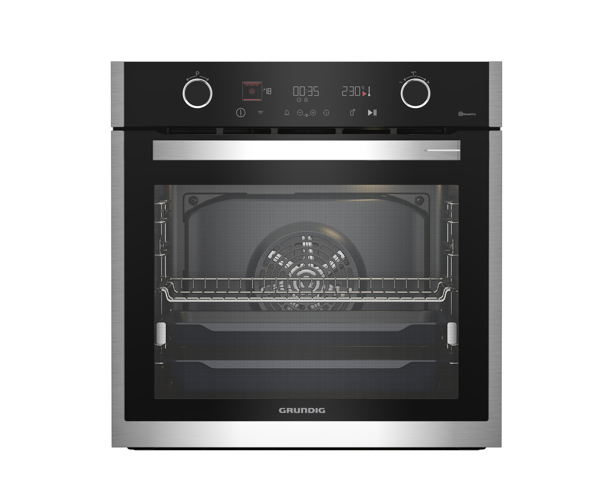 фото Электрический духовой шкаф Grundig GEBM19400BMPHI, гриль/конвекция, серебристый