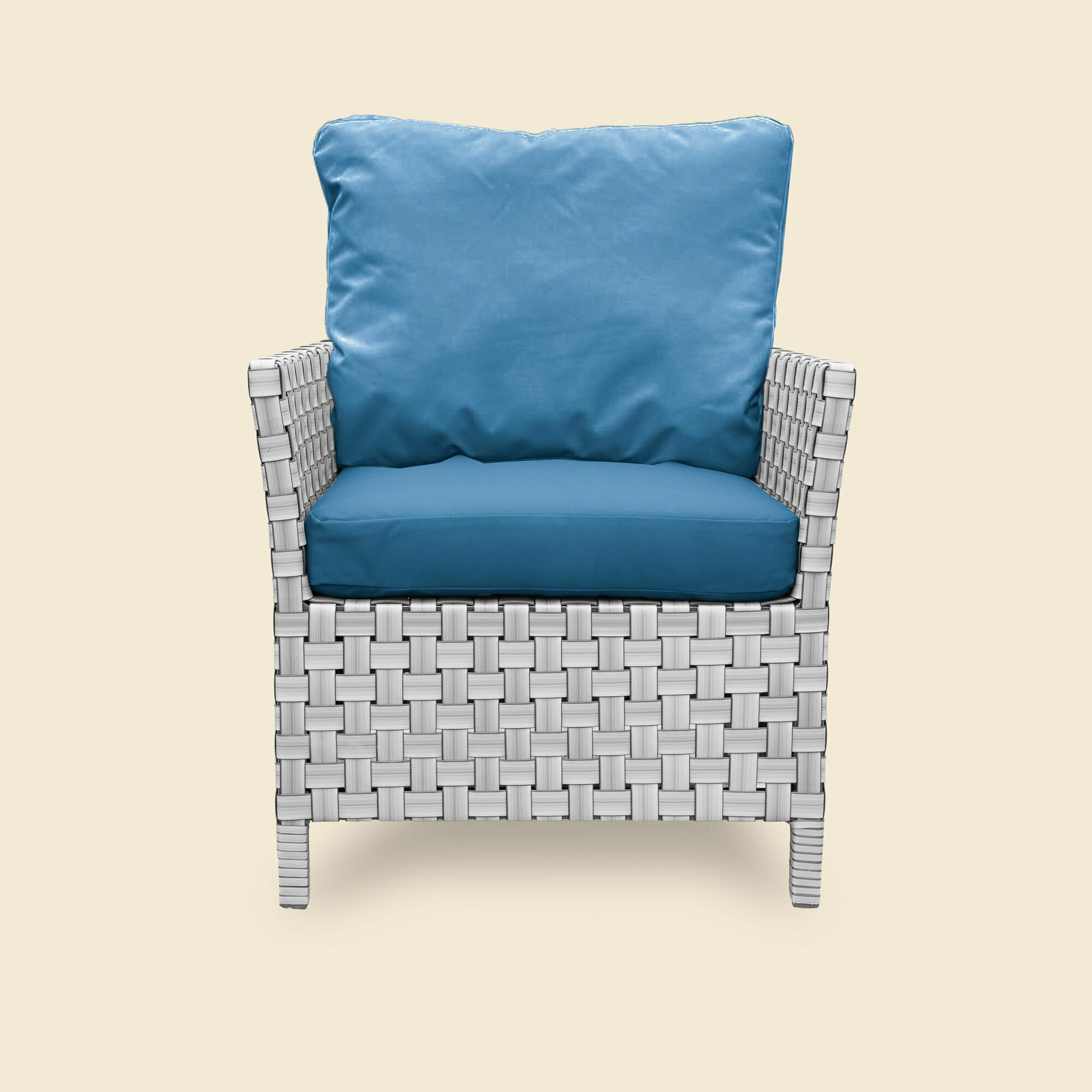 Кресло плетеное из ротанга STILO, белый, подушки синие
