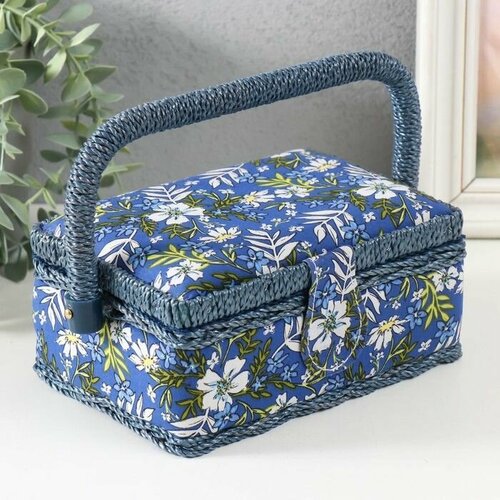 Шкатулка для рукоделия Полевые цветы на синем 18х12х95 см 3742₽