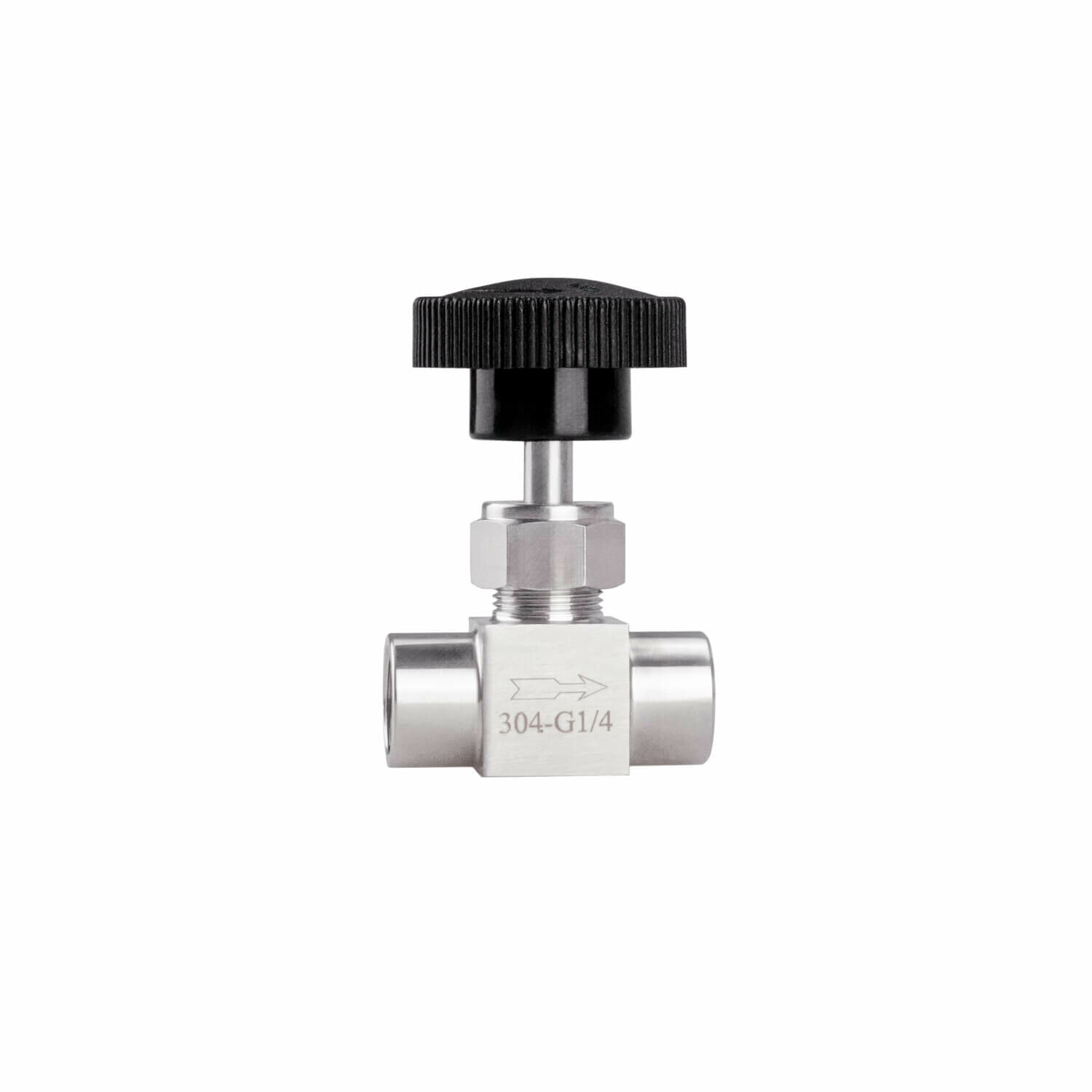 фото Кран игольчатый 1/4 дюйма (прямой), чёрный плоский вентиль, ВР (внутренняя резьба, мама)