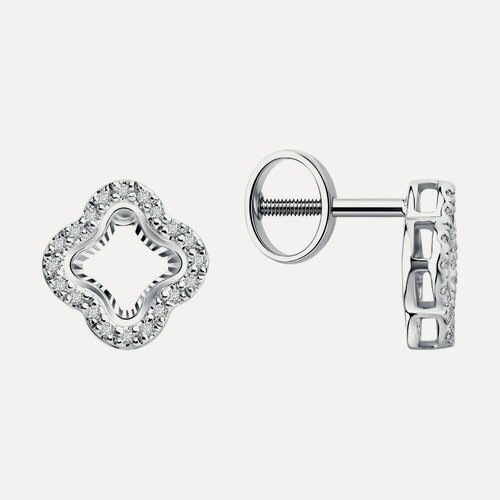Изображение товара Серьги пусеты, белое золото, 585 проба, бриллиант