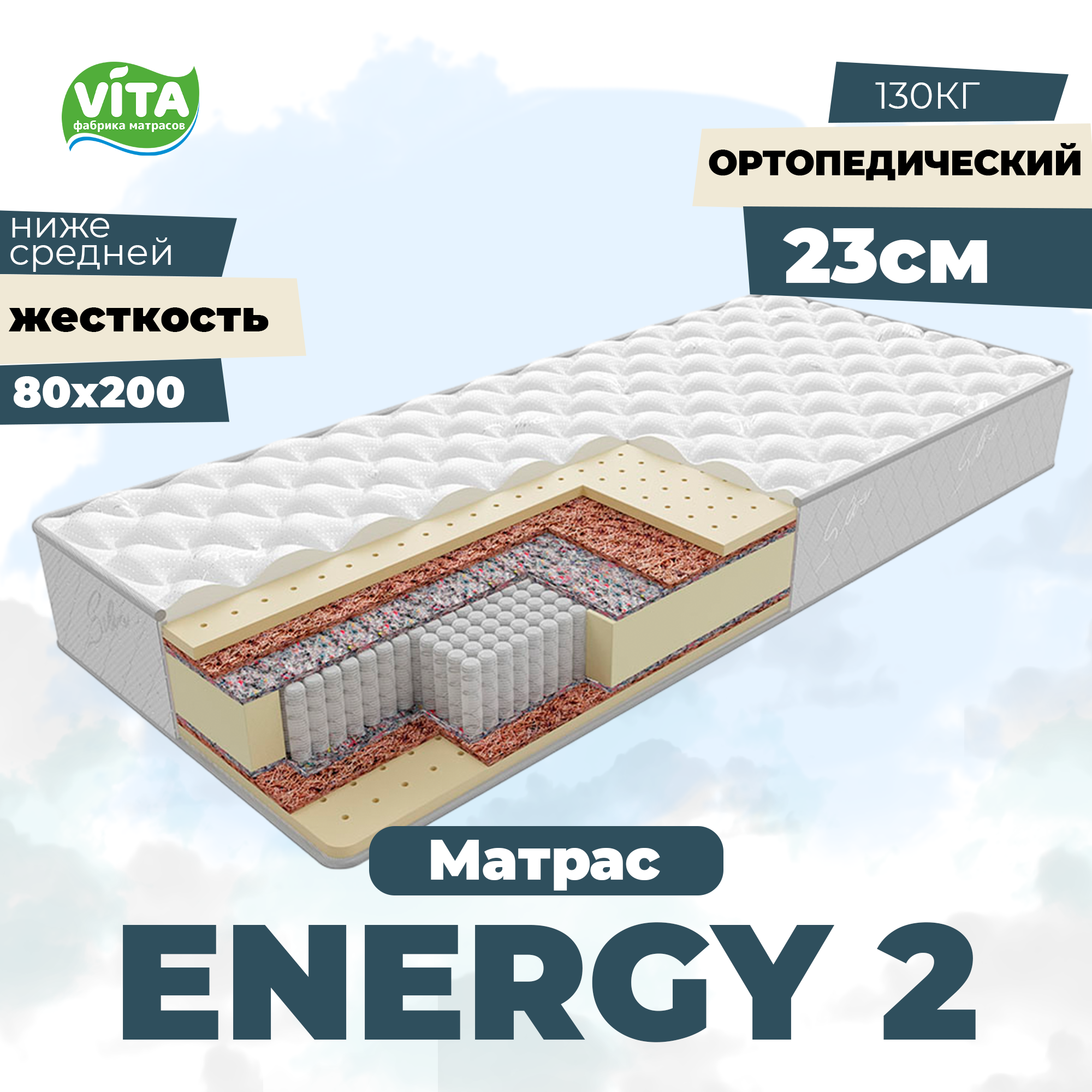 Матрас ортопедический пружинный Energy 2 S1000 (80х200)