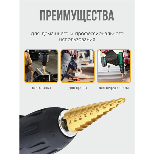 фото Сверло ступенчатое по металлу, набор из 3 штук, конусное сверло, елочка