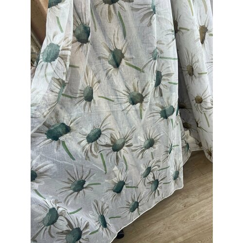 Тюль для гостиной спальни детской Лен Батист ромашка на отрез 1 метр