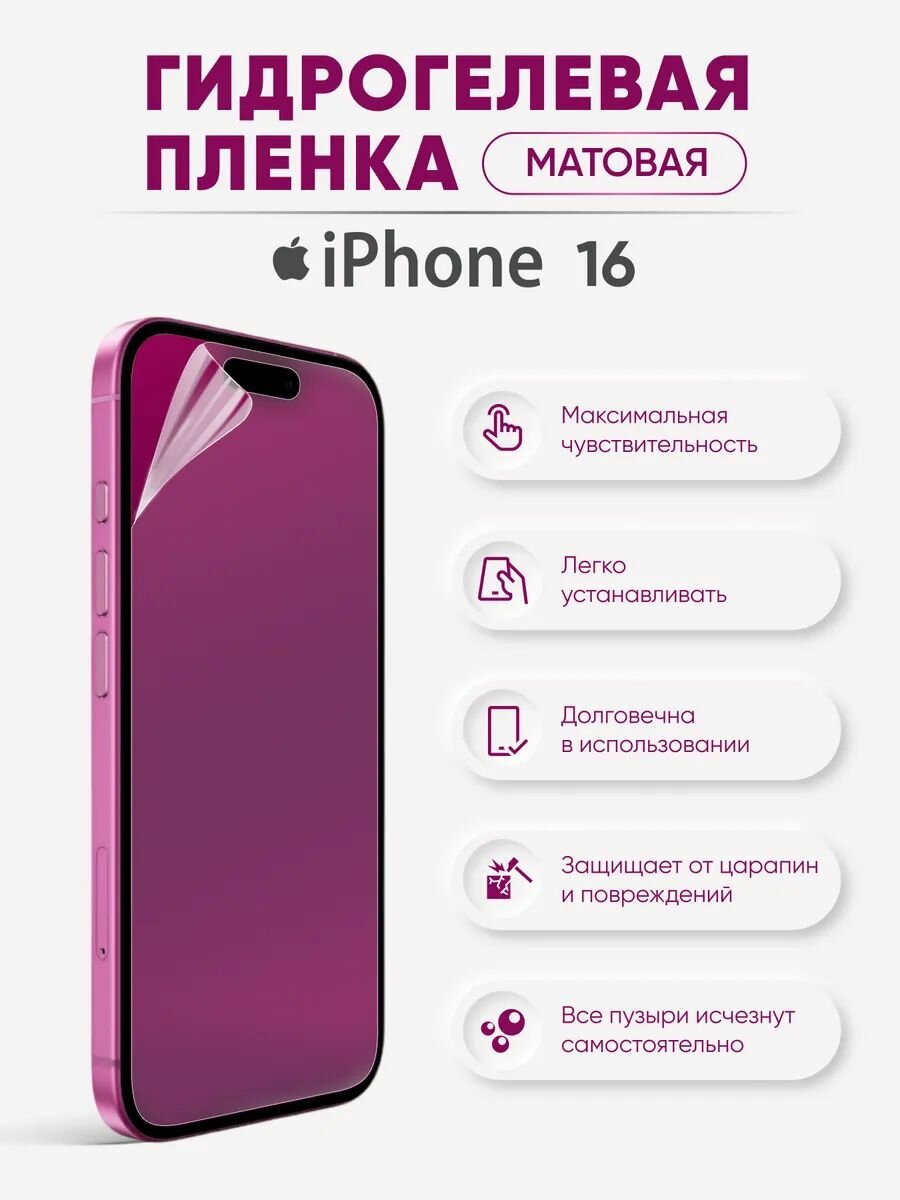 Матовая гидрогелевая пленка для iPhone 16