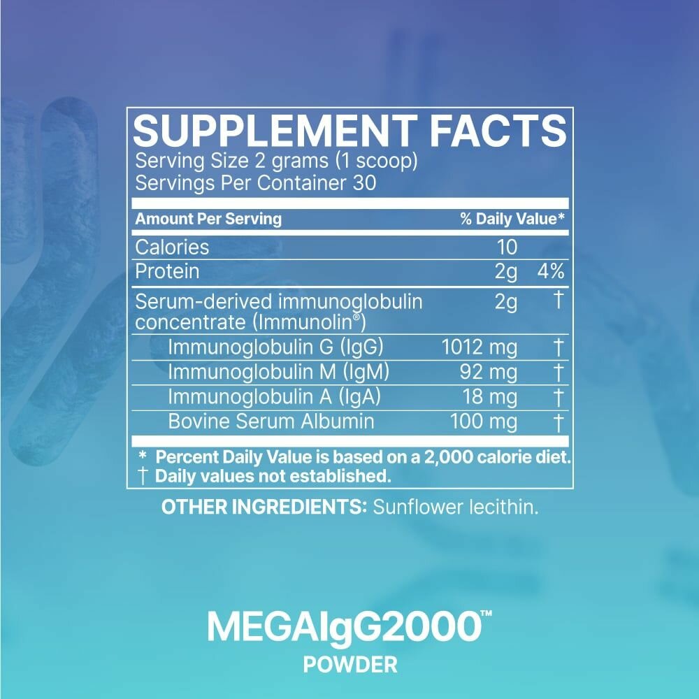 Картинки Microbiome Labs, Mega IgG2000, иммуноглобулин, поддержка пищеварения, порошок, 60 г