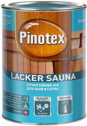 Лак для Бани и Сауны Pinotex Lacker Sauna 20 1л Бесцветный Полуматовый Термостойкий до 120°С / Пинотекс Лакер Сауна.