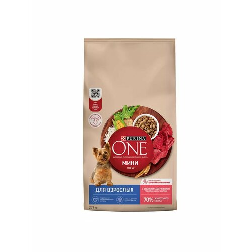 Сухой корм Purina ONE mini взрослые собаки говядина рис 7 кг