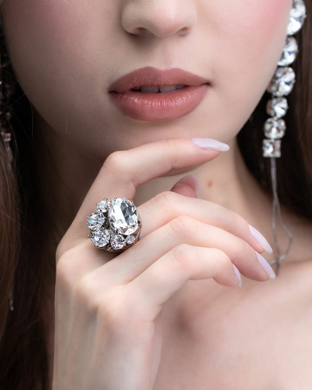 Кольцо N23Lab, кристаллы Swarovski, искусственный камень, размер 19, прозрачный — фото 1