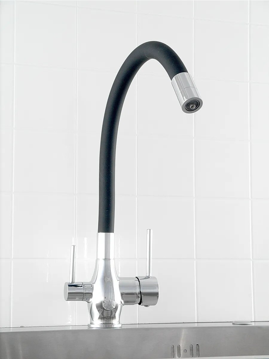 Смеситель для кухни Diadonna, гибкий излив, латунь, черный, серый — фото 1