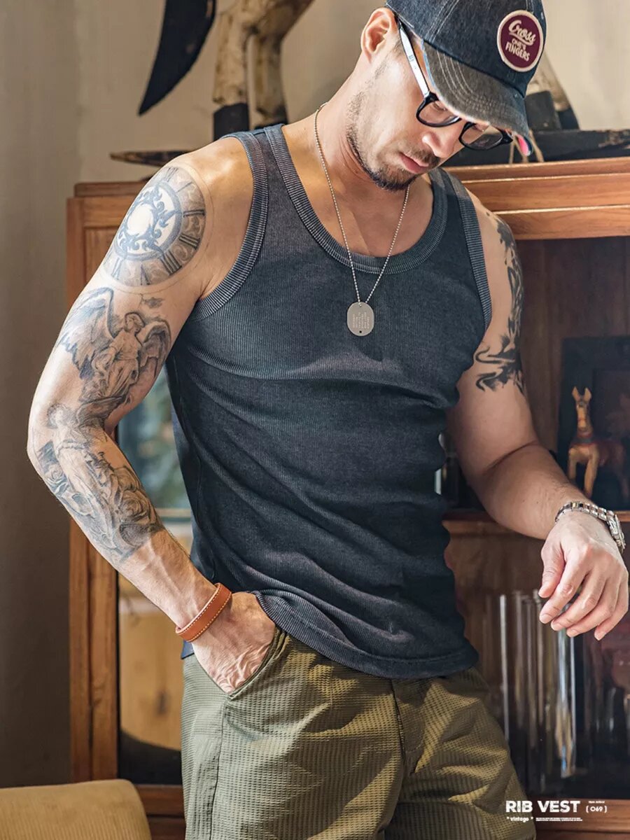 Майка бельевая Maden. Amekaji wear., размер S, серо-синий — фото 1
