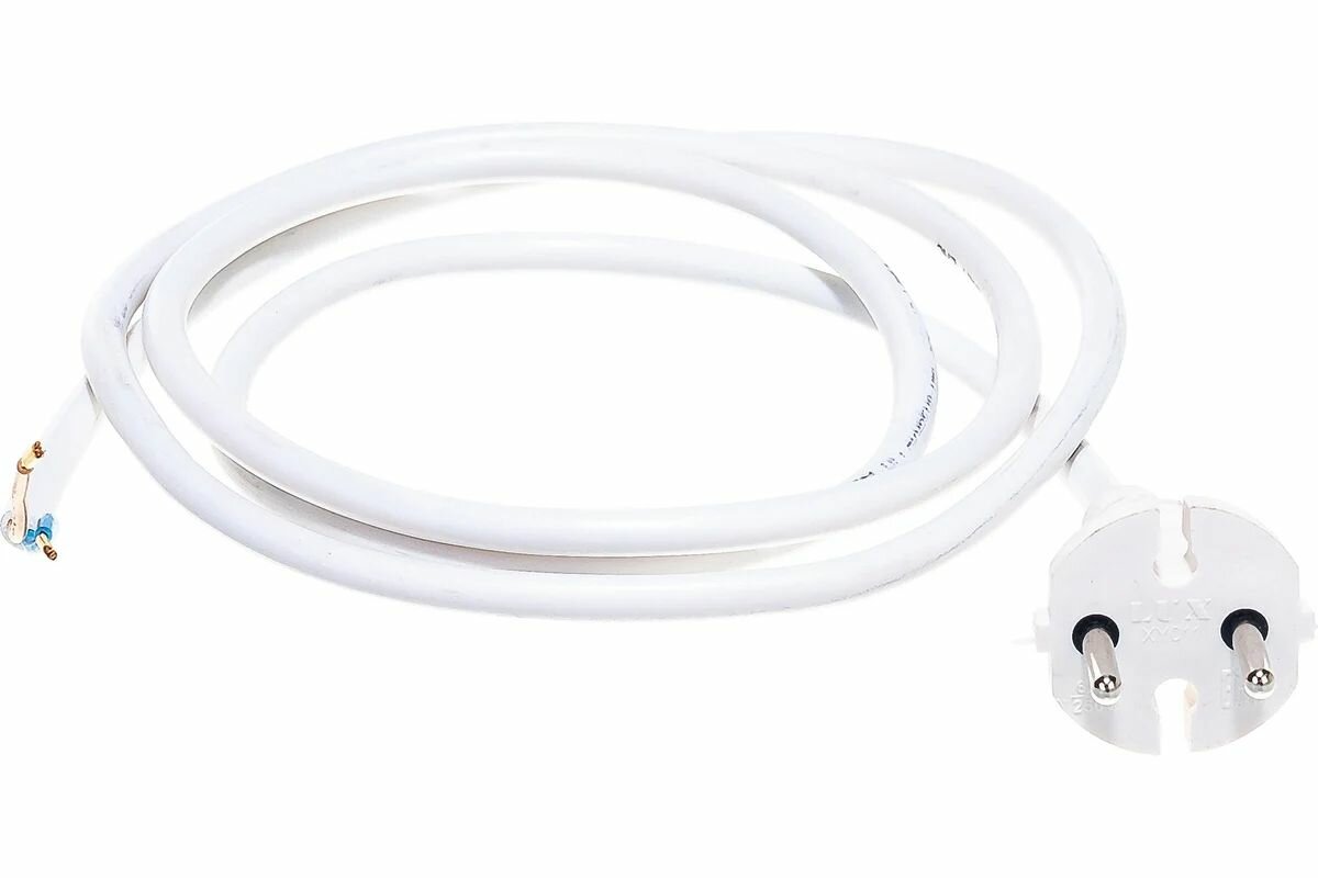 Шнур сетевой с вилкой 2*075 белый 15 метра LUX