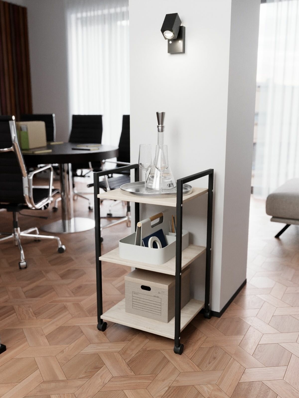 Стеллаж IamLoft 79х39х44 см на колёсиках ЛДСП дуб молочный