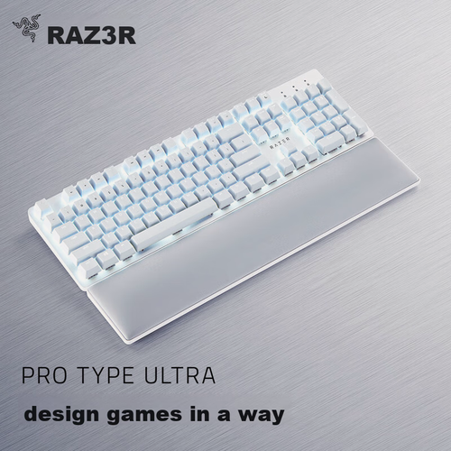 Изображение товара Беспроводная механическая клавиатура Razer Pro Type Ultra, белая, Bluetooth, Quiet Yellow Switches, подставка