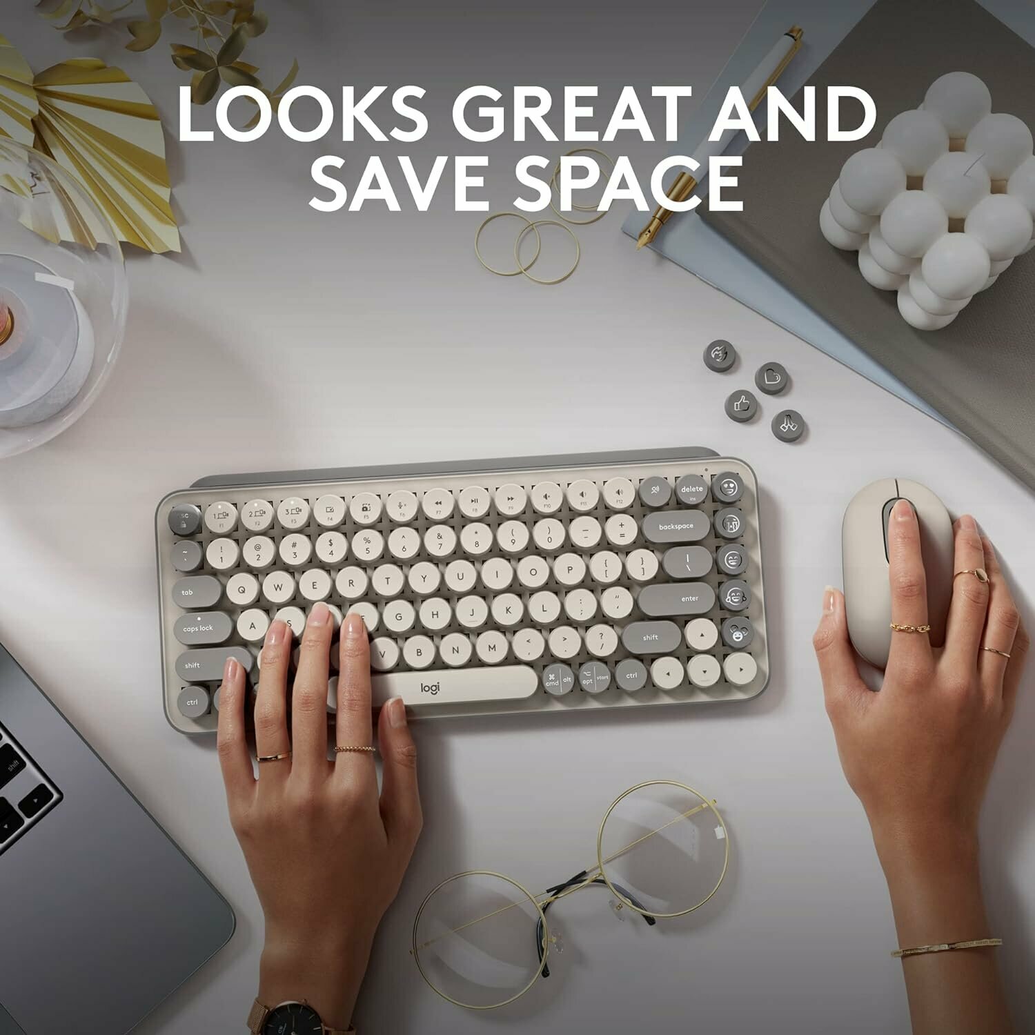 Беспроводная клавиатура Logitech POP Keys MIST, английская/русская (ISO), серый/бежевый — фото 1