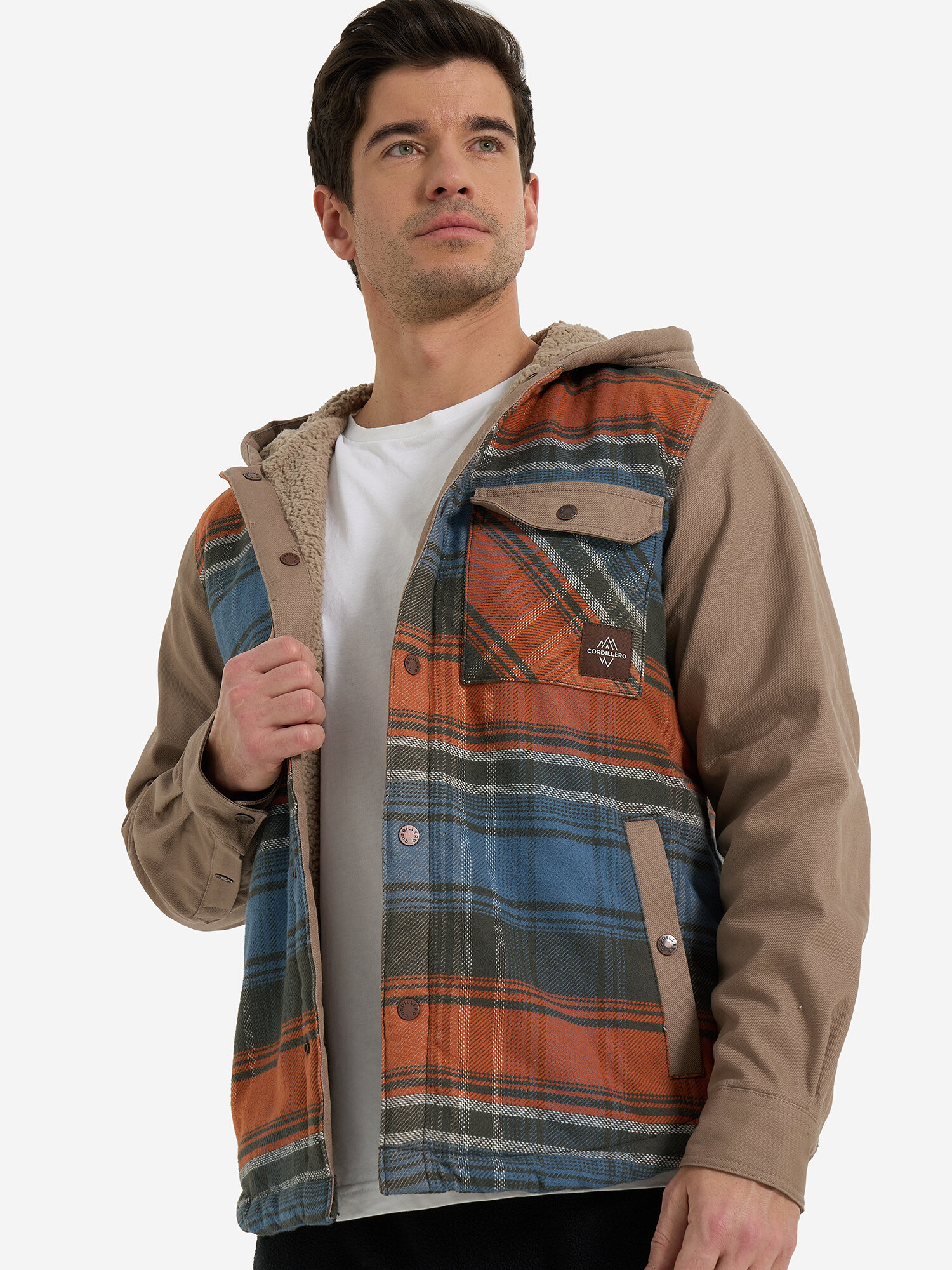 Рубашка CORDILLERO Male Hooded shirt with sherpa, размер 48/50, коричневый