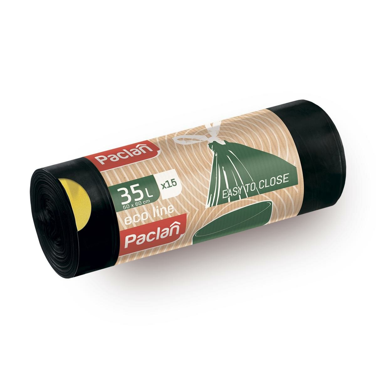 Мешки для мусора Paclan Eco Line, полиэтилен, с завязками, 35л, черные, 15 шт