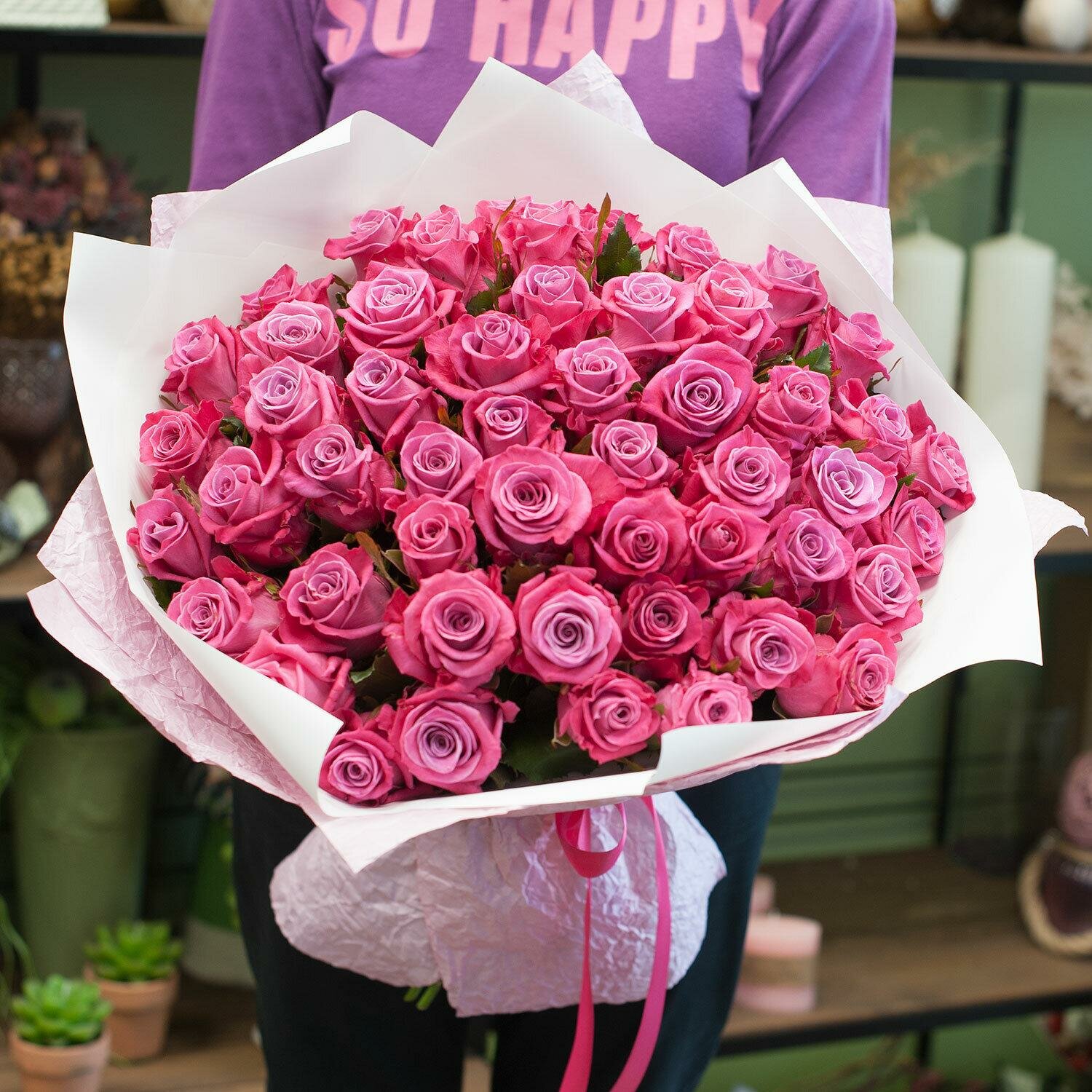 Букет цветов Charlotte "Космикс" роза 51 цветок высота 50 см